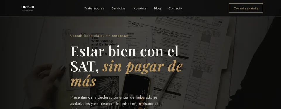 Página de inicio de Contavio, despacho contable en Toluca