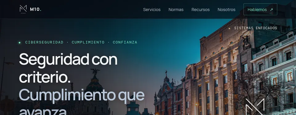 Página de inicio de M10, consultoría en ciberseguridad y normas ISO